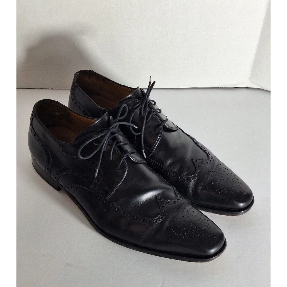 Magnanni Sergio Men's Leather Wingtip Oxford Dress Shoes 13974 Sz 11.5M Black